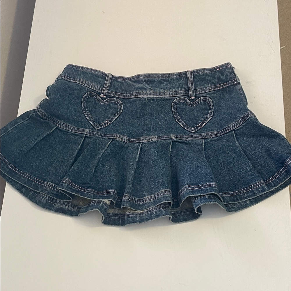 Blue Denim Skirt with Heart Details